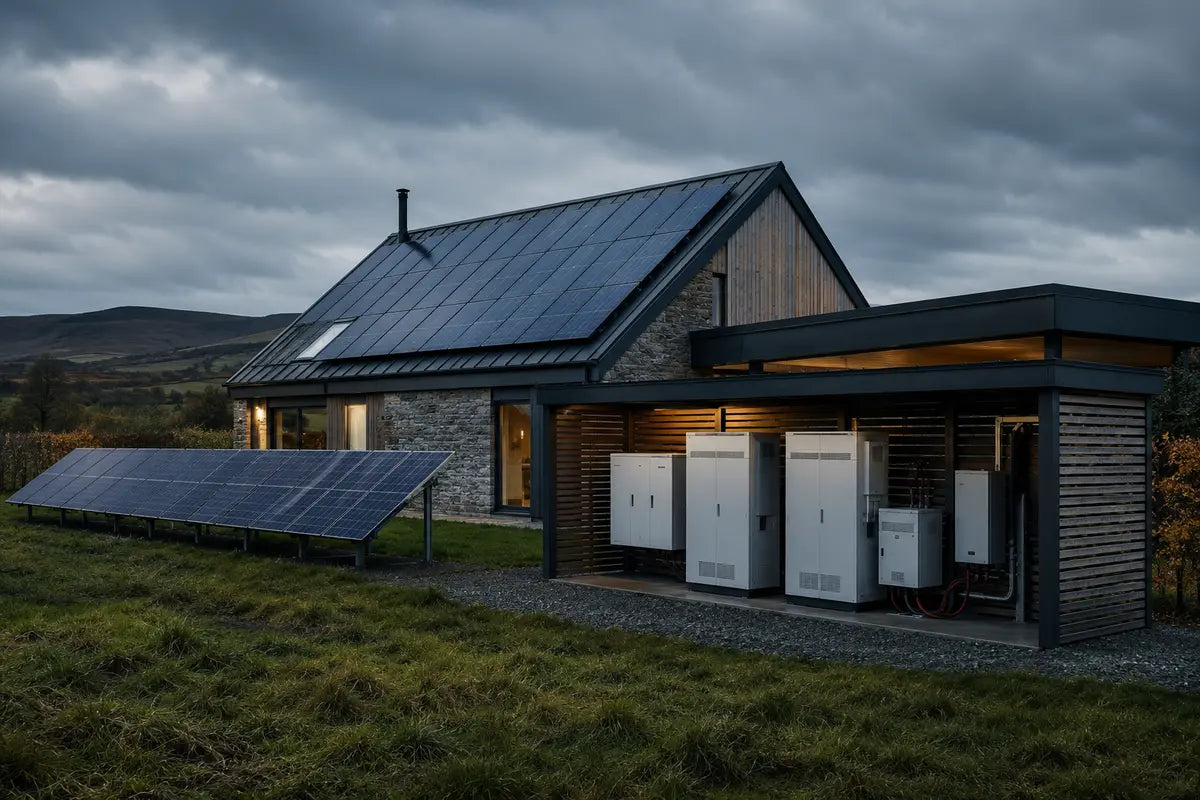 Modern rural home with solar generation and a complete independent power system
